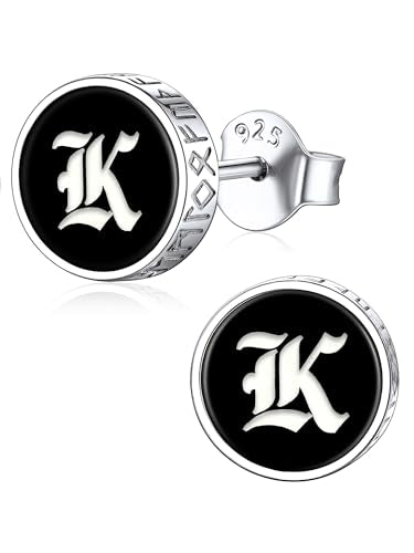 ChicSilver 925 Sterling Silver Viking Rune Natural Black Onyx Stud Earrings For Women Men - style: A: Side Runes-Silver-Engraving