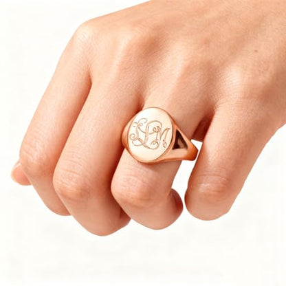 Personalized Classic Monogrammed Signet Initial Ring for Men 925 Silver/10K/14K/18K Gold Monogram Letters Statement Ring Birthday Christmas Gifts - color: Rose Gold