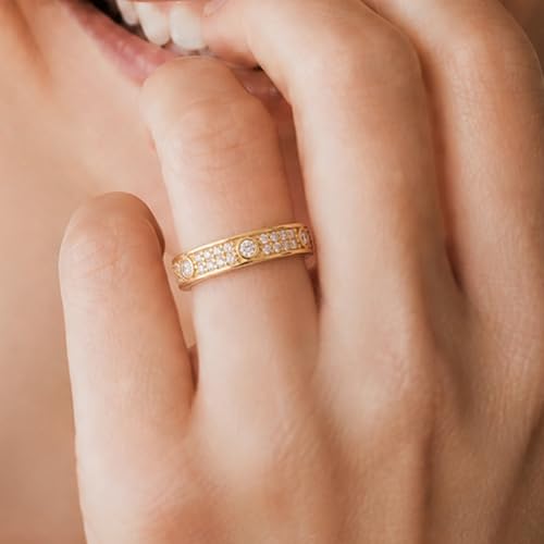 PCY 14K Gold Plated Rings,Sky Full Of Stars Gold Rings for Women,Luxury Sky Full Of Stars Rings for Women,Sky Full Of Stars Promise Eternity Gold Rings to Wear Daily - color: Yellow Gold