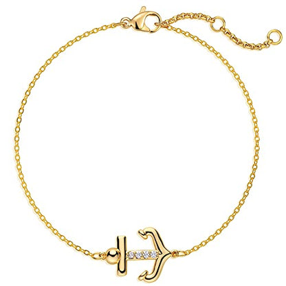 LOYATA Dainty Ankle Bracelet,14K Gold Plated Tiny Bead Anklet Dainty White Cubic Zirconia Cross Tassel Foot Chain Cute Lucky Moon Evil Eye Foot Jewelry Boho Anklets for Women - color: Anchor