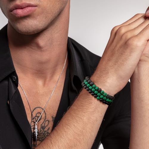 Mens Bead Bracelet Set - Adjustable Elastic Rope With 6&8MM Natural Stone Multi-Colored Beads - Tiger Eye Bracelets for Men - Gift - style: 3,green,black bracelet