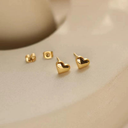 Gold Plated stainless steel Heart Earrings Chunky Statement Studs for Women Sweet Love Studs Earrings Friendship Teardrop Dangle - color: Gold-plated style