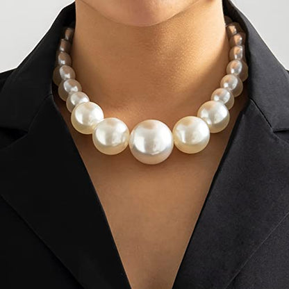 CSIYANJRY99 Pearl Necklace and Earring Set Faux Pearl Jewelry Sets for Women Imitation Beaded Pearl Necklace Bracelet Stud Earrings for Women - color: Silver Chunky Pearl