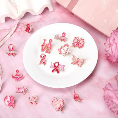 SANNIX Breast Cancer Awareness Pins, 15Pcs Pink Ribbon Lapel Pins Breast Cancer Brooch Badge for Breast Cancer Survivor Month Clothing Bag Hat Accessories - style: Breast Cancer Pin
