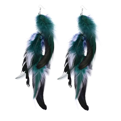 Bohemian Long Feather Earrings for Women Handmade Natural Dangle Tassel Jewelry - color: Style T