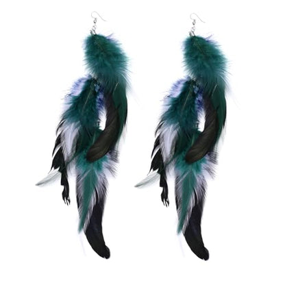 Bohemian Long Feather Earrings for Women Handmade Natural Dangle Tassel Jewelry - color: Style T