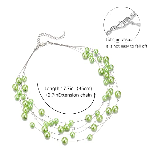 FULU AUTUMN Layered Pearl Necklace Multi-strand Pearl Choker Necklaces for Women Beaded jewelry for Wedding Parties - color: Fruit green