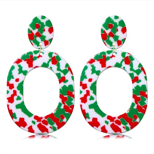 Acrylic Earrings For Women Statement Geometric Earrings Resin Acetate Drop Dangle Earrings Mottled Hoop Earrings Fashion Jewelry - color: Christmas