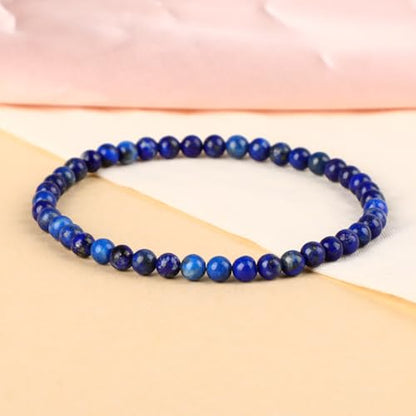 LPBeads Handmade Natural Gemstone Stretch Elastic Bracelet Healing Crystal Round Stone Beads Jewelry Gifts for Women Men - color: Lapis Lazuli, size: 4mm