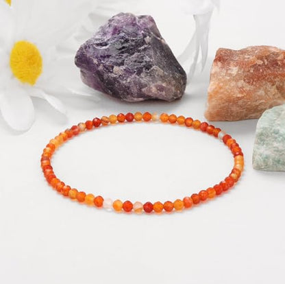 Healing Crystal Bracelet Clear Quartz Faceted Beaded Bracelets for Women Men 3mm Natural Stone Adjustable Handmade Stretch Bracelet Reiki Spiritual Jewelry Fashion Gifts - color: Carnelian