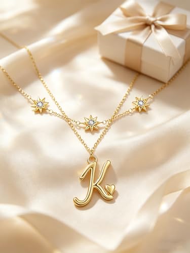 14K Gold A-Z Initial Lette Necklace Star Choker Women Necklace | Personalized Initial Jewelry, Meaningful Name Letter Gift for Women Wife Mom Friend, Perfect Present For Birthday/Anniversary - style: 14K Gold-K