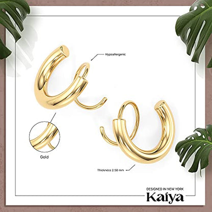 Spiral Hoop Twist Double Earrings - 14K Helix Spiral Earrings, Double Piercing Earrings, Faux Double Hoop Earrings, Tiny Twist Earrings for Women - color: Gold - 2.5mm