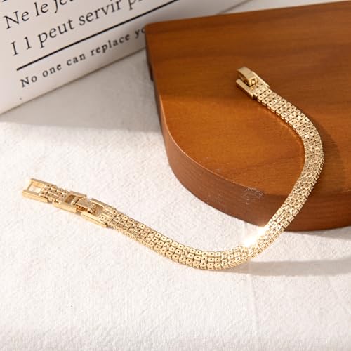 14K Gold & Silver Plated Lightweight Link Bracelet for Women | Stackable Bracelets ,14K Gold Plated Bracelets with CZ,Lightweight Trendy Chain Bracelet Jewelry Gift - style: tennis CZ