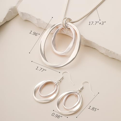 3 Circles Silver Hoop Earrings Necklace Set for Women Geometric Jewelry Set | 925 Silver Hypoallergenic Small Hoop Circle Geometry Textured Finish Minimalist Style Comfortable Wear - style: Silver Two Hoops
