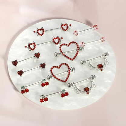 TIANCI FBYJS 6 Pairs Nipple Rings Stainless Steel Heart Butterfly Moon Flower CZ Stud Barbell Tongue Rings Set Cute Nipplerings Piercing Jewelry for Women Pink Tone - color: red