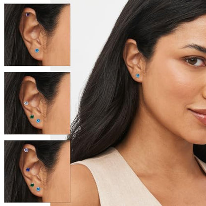 Birthstone Stud Earrings | Hypoallergenic, Brilliant Cut Round Cubic Zirconia, Flat Back, Surgical Steel, For Sensitive Ears - style: Jan Garnet
