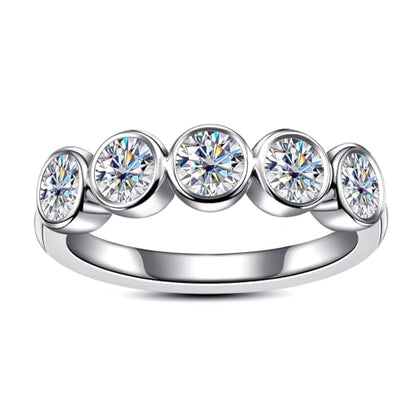 Moissanite Eternity Rings, S925 Sterling Silver Anniversary Band for Women - style: 5 Stones Round-Cut