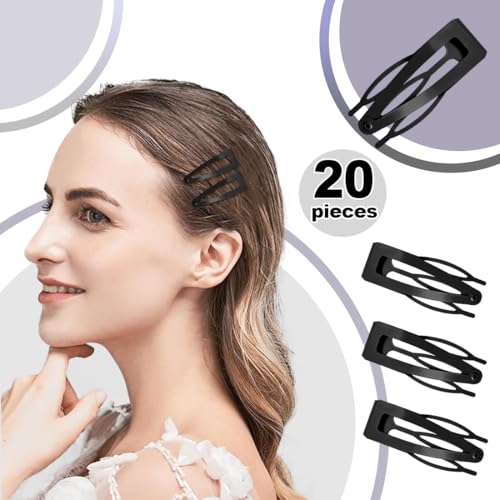 20 Pcs Snap Hair Clips for Women Snap Hair Barrettes Double Grip Hair Clips 3 Prong Clips for Hair Barrettes for Women Girls (Black) - color: Black