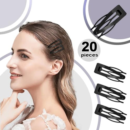 20 Pcs Snap Hair Clips for Women Snap Hair Barrettes Double Grip Hair Clips 3 Prong Clips for Hair Barrettes for Women Girls (Black) - color: Black