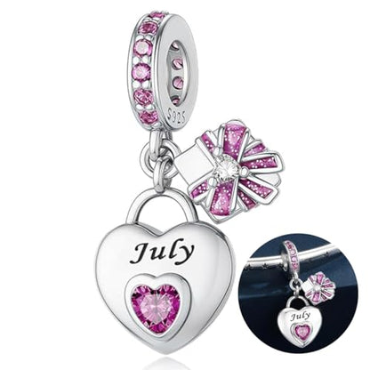 Love Heart Birthstone Dangle Charms Compatible with Pandora Bracelets | 925 Sterling Silver 5A Cubic Zirconia Mother's Day Christmas Birthday Birthstone Gifts Bead Charm Pendants Women Jewelry - color: July Dangle Birthstone Charms