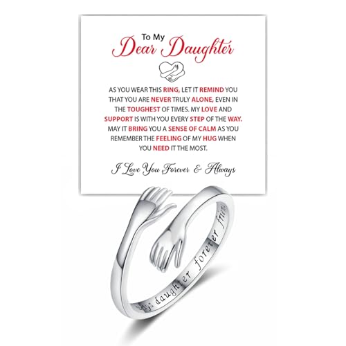 To My Daughter Hug Ring For Hope Rings, Inspirational Stainless Steel Engarved With Always With You Message Adjustable Ring for Women Non Tarnish Jewelry Gift for Her Birthday Christmas - color: Always daughter