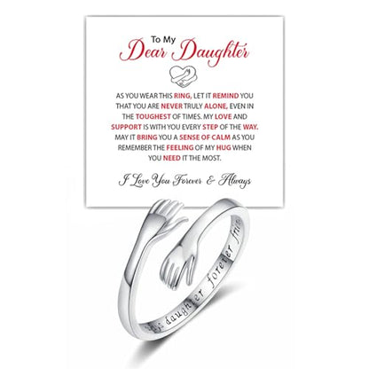 To My Daughter Hug Ring For Hope Rings, Inspirational Stainless Steel Engarved With Always With You Message Adjustable Ring for Women Non Tarnish Jewelry Gift for Her Birthday Christmas - color: Always daughter