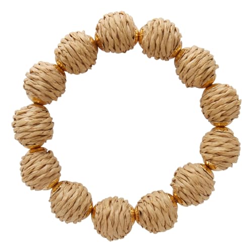 Coiris Rattan Raffia Woven Adjustable Boho Bracelet for Women | Handmade Bracelets Stretch Bracelet - color: Light Brown