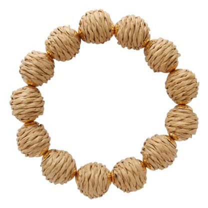Coiris Rattan Raffia Woven Adjustable Boho Bracelet for Women | Handmade Bracelets Stretch Bracelet - color: Light Brown