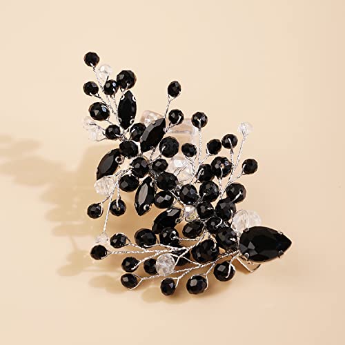 Xerling Black Crystal Hair Clips for Brides Wedding Bridal Rhinestone Hair Piece Silver Hair Accessories for Flower Girls Hair Jewelry (Black) - color: Black