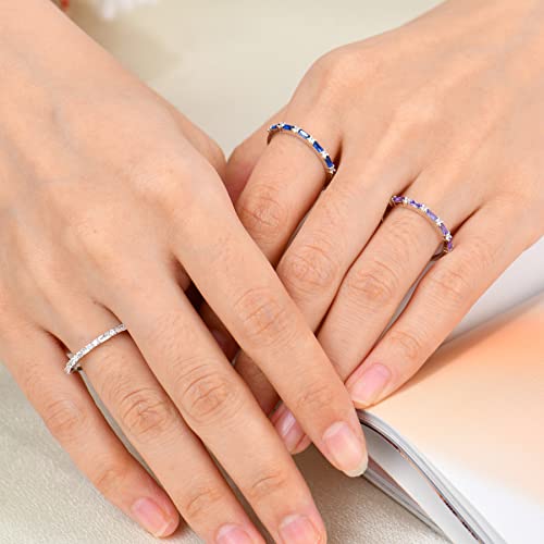 JO WISDOM 925 Sterling Silver Wedding Band for Women Thin Stacking Ring Half Cubic Zirconia Eternity Engagement Ring - color: 02-Feb-amethyst