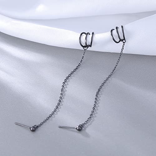 SLUYNZ 925 Sterling Silver Cuff Earrings Chain for Women Crawler Earrings Studs - color: D-Black Gold Plated