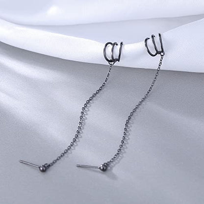 SLUYNZ 925 Sterling Silver Cuff Earrings Chain for Women Crawler Earrings Studs - color: D-Black Gold Plated