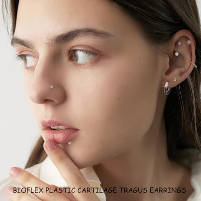 82-Pack Clear Piercing Retainer Bioflex Plastic Body Jewelry | for Nose Eyebrow Lip Septum Ear Navel Tongue Discreet Industrial Piercing Invisible Earrings for Surgery Sports