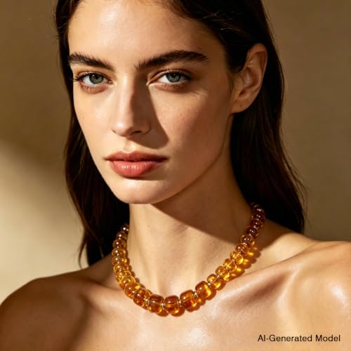 Colorful Chunky Resin Beaded Choker Necklaces for Women | Multicolor Beads, Sturdy Metal Chain, Adjustable, Detachable, Lightweight, Summer Beach Boho, Trendy Statement Jewelry Gift - color: Amber