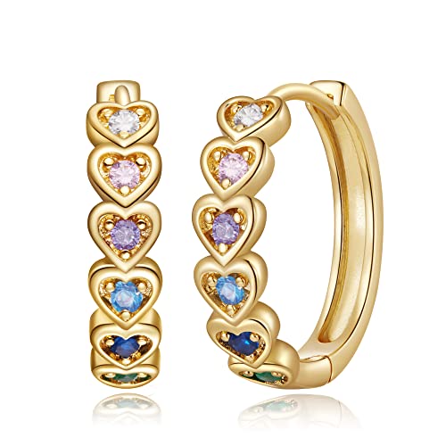 20mm Heart Earring Hoop for Women 925 Sterling Silver Post Multicolor CZ - color: Gold