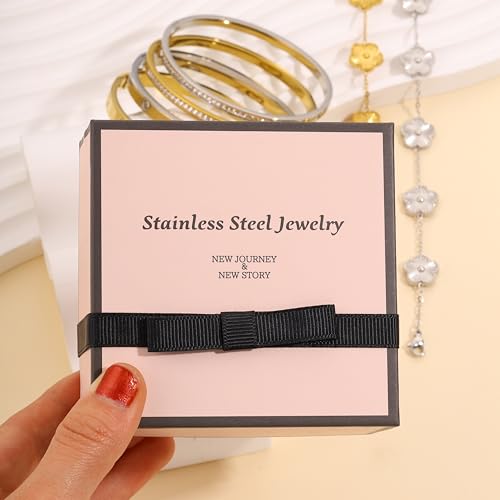 Gold Bangle Bracelets for Women -2PCS Friendship & Love Bangle Bracelet Clover Nail Bracelet Stack Set Trendy Non-Tarnish Stainless Steel Jewelry Gifts for Mom Wife Her - color: Silver 3pcs