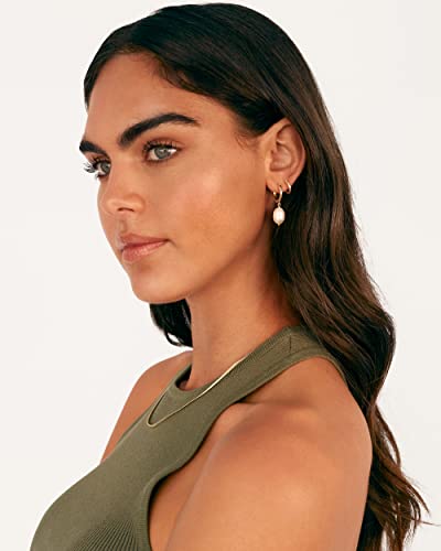 PAVOI 14K Gold Plated S925 Sterling Silver Post Lightweight Drop Dangle Huggie Hoop Earrings for Women | Star, Lock, Pearl, Cross, Lightening, Coin | Dainty Earrings - style: Pearl