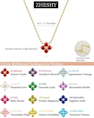 ZHESHY Birthstone Gold Necklaces for Women Dainty 14K Gold Plated Necklace | Simple Non Tarnish Diamond Cubic Zirconia Pendant Necklaces Women Gold Trendy Jewelry Bridesmaid Birthday Gifts - color: Red January
