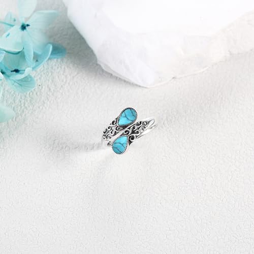 Ring for Women Sterling Silver Adjustable Band Open Rings Jewelry Gifts for Girls - style: Turquoise