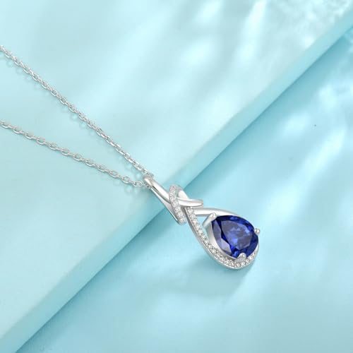 Infinity Teardrop Necklace Silver Tone Pendant Birthstone Jewelry for Women - color: Violet Blue