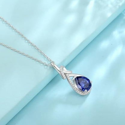 Infinity Teardrop Necklace Silver Tone Pendant Birthstone Jewelry for Women - color: Violet Blue
