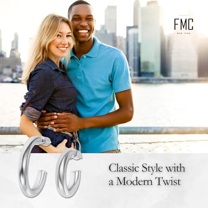 Small Gold Hoop Earrings for Women | 18K Gold Plated Non Tarnish Hoops, Classic Polished Huggie Earrings, 925 Sterling Silver Base, Twist Hoop. (4x20mm & 4x25mm, 3x15mm & 3x20mm) - color: Silver, size: Polish Hoop (3x15mm & 3x20mm)