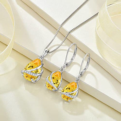 Birthstone Pendant Necklace 925 Sterling Silver Teardrop Jewelry for Women - color: Yellow