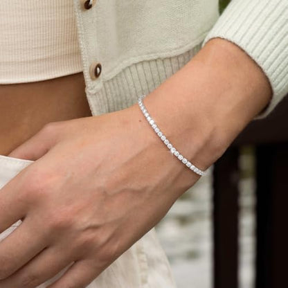 Tewiky Tennis Bracelet 14K Gold/Silver Plated 3mm Cubic Zirconia Tennis Bracelets for Women, Dainty Gold Bracelets for Women Non Tarnish Jewelry - color: Silver