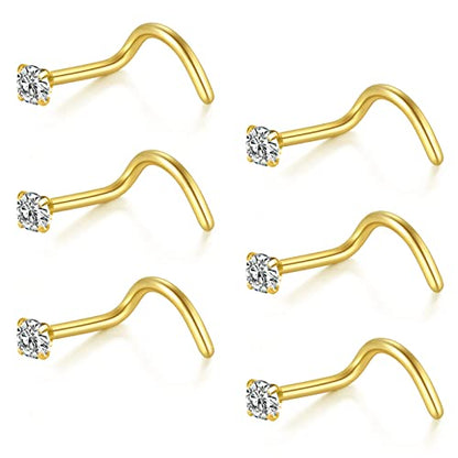 Briana Williams 20G Nose Screw Studs - Surgical Steel Nose Rings, 1.5mm, 2mm, 2.5mm CZ Inlaid Opal Nostril Piercing Jewelry - color: A -gold, 2.0mm clear CZ