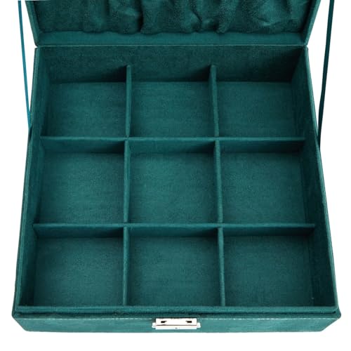 Juvale Velvet Jewelry Box Organizer - 10.5 x 10.5 x 3.5 in, Green - Lockable 2-Tier Travel Jewelry Case & Earring Storage - Removable Tray & Built-In Necklace Organizer - color: Green