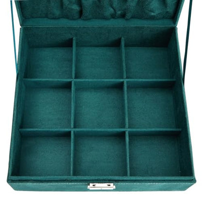 Juvale Velvet Jewelry Box Organizer - 10.5 x 10.5 x 3.5 in, Green - Lockable 2-Tier Travel Jewelry Case & Earring Storage - Removable Tray & Built-In Necklace Organizer - color: Green