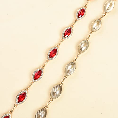 ILuvatar Green Glass Diamond Chain Belt - Metal Women's Western Style Dress Belt - color: Gold-red