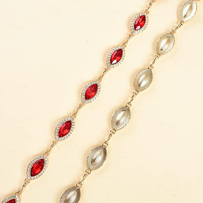 ILuvatar Green Glass Diamond Chain Belt - Metal Women's Western Style Dress Belt - color: Gold-red