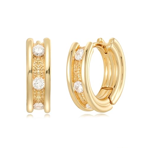 Women Gold Earrings Huggie Hoop Cubic Zirconia 14K Gold Plated Small Simple Hypoallergenic Everyday Jewelry - style: Trough
